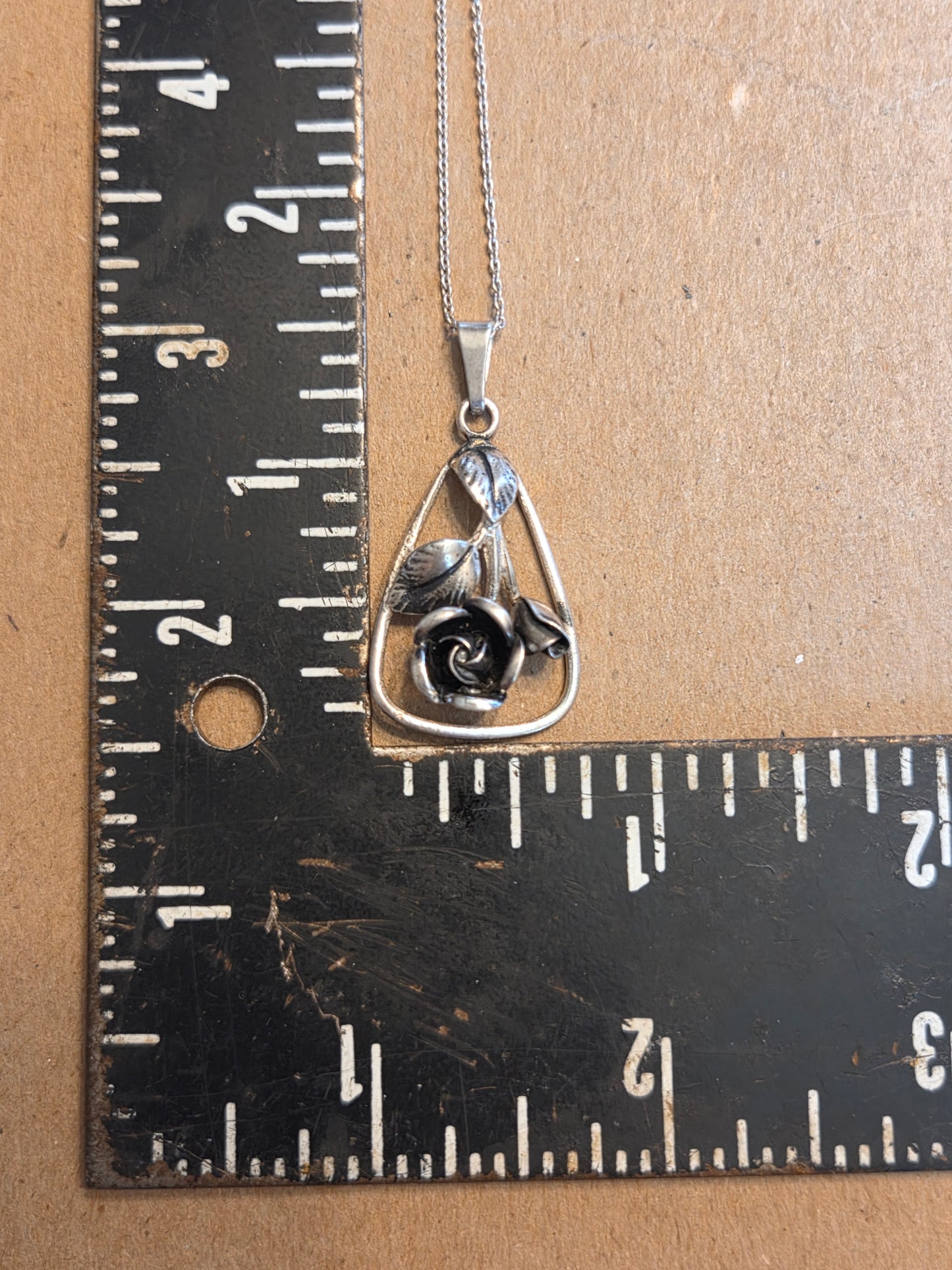 European Silver Rose Necklace