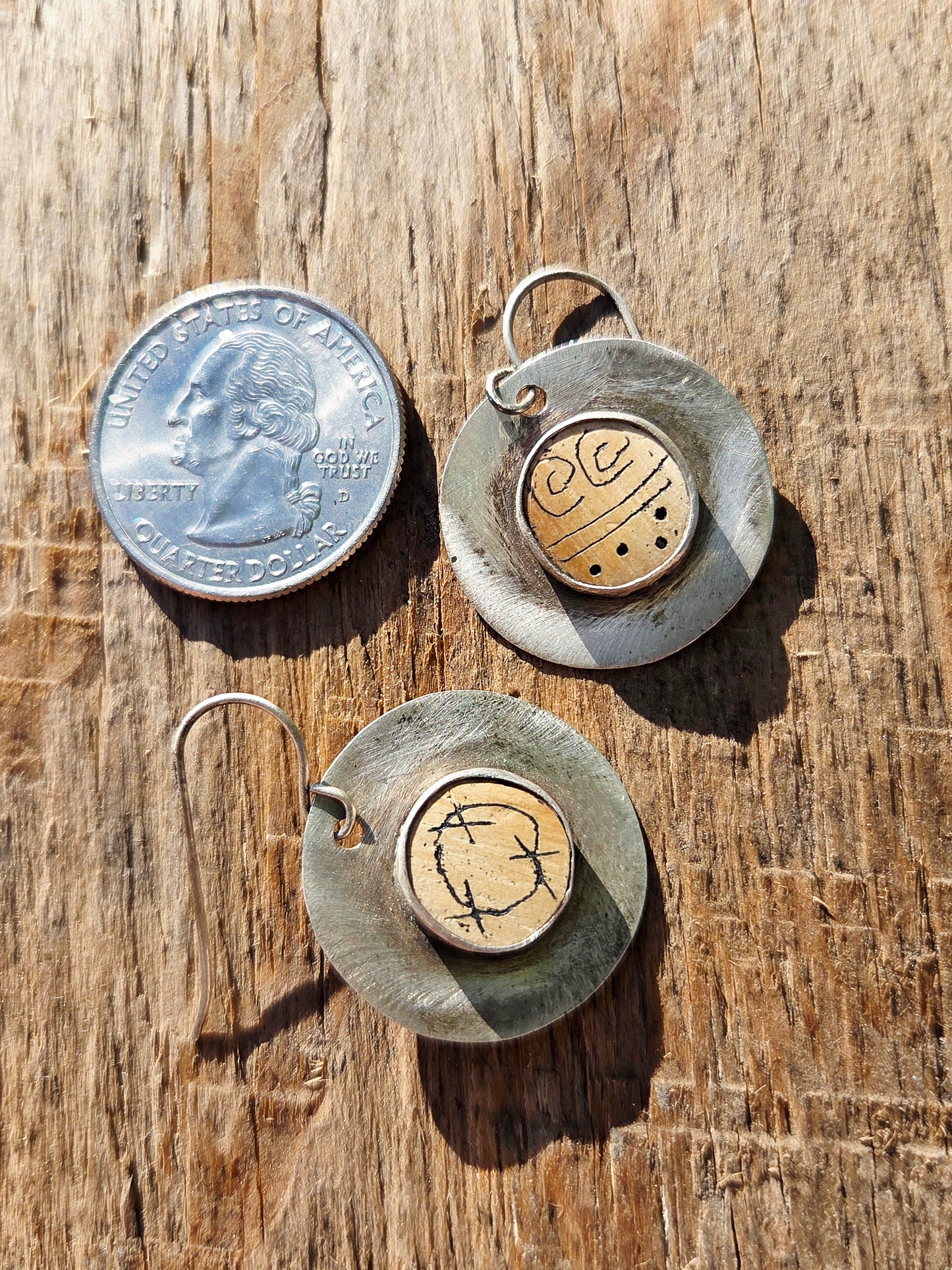 Etched Wood in Sterling Silver Earrings