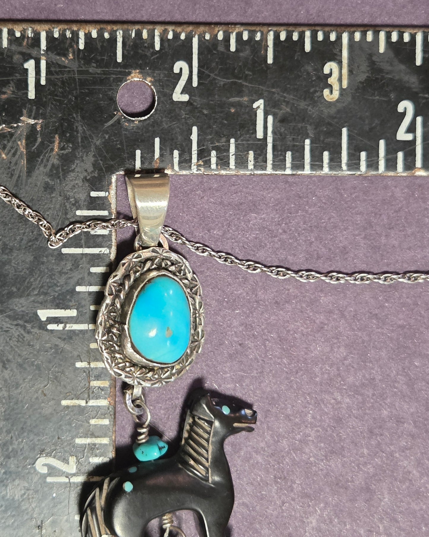 Turquoise and Black Jet Horse Necklace