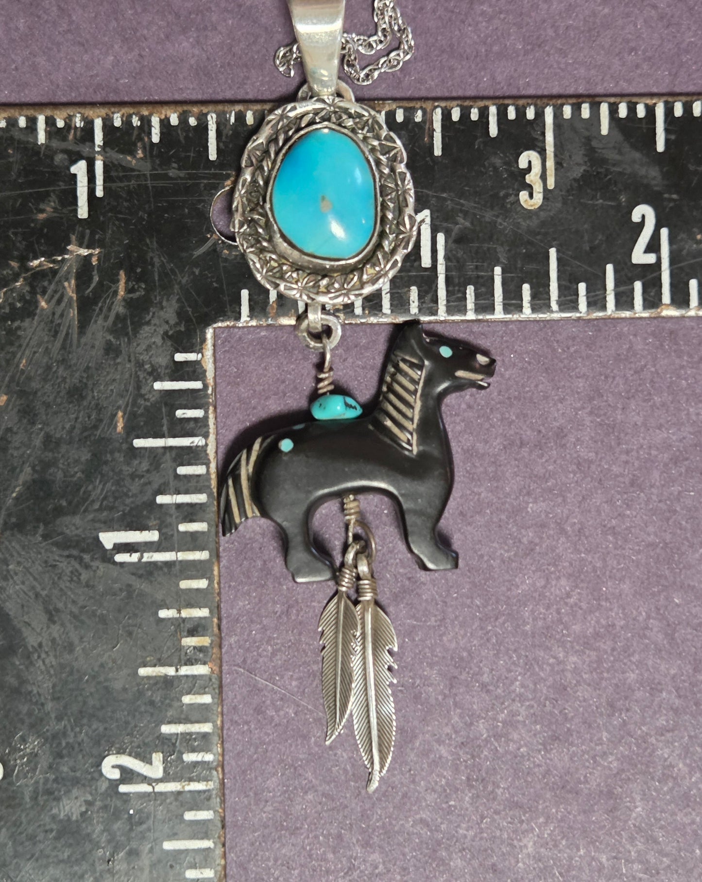Turquoise and Black Jet Horse Necklace