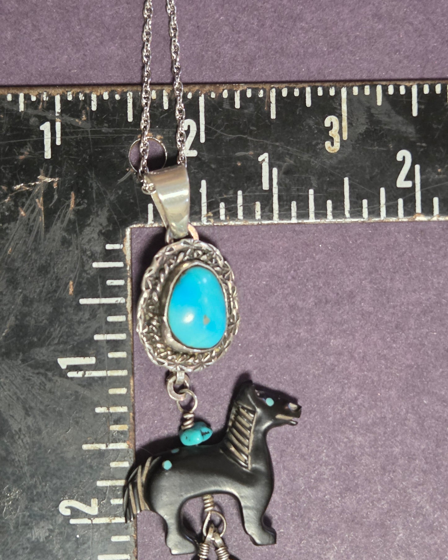 Turquoise and Black Jet Horse Necklace