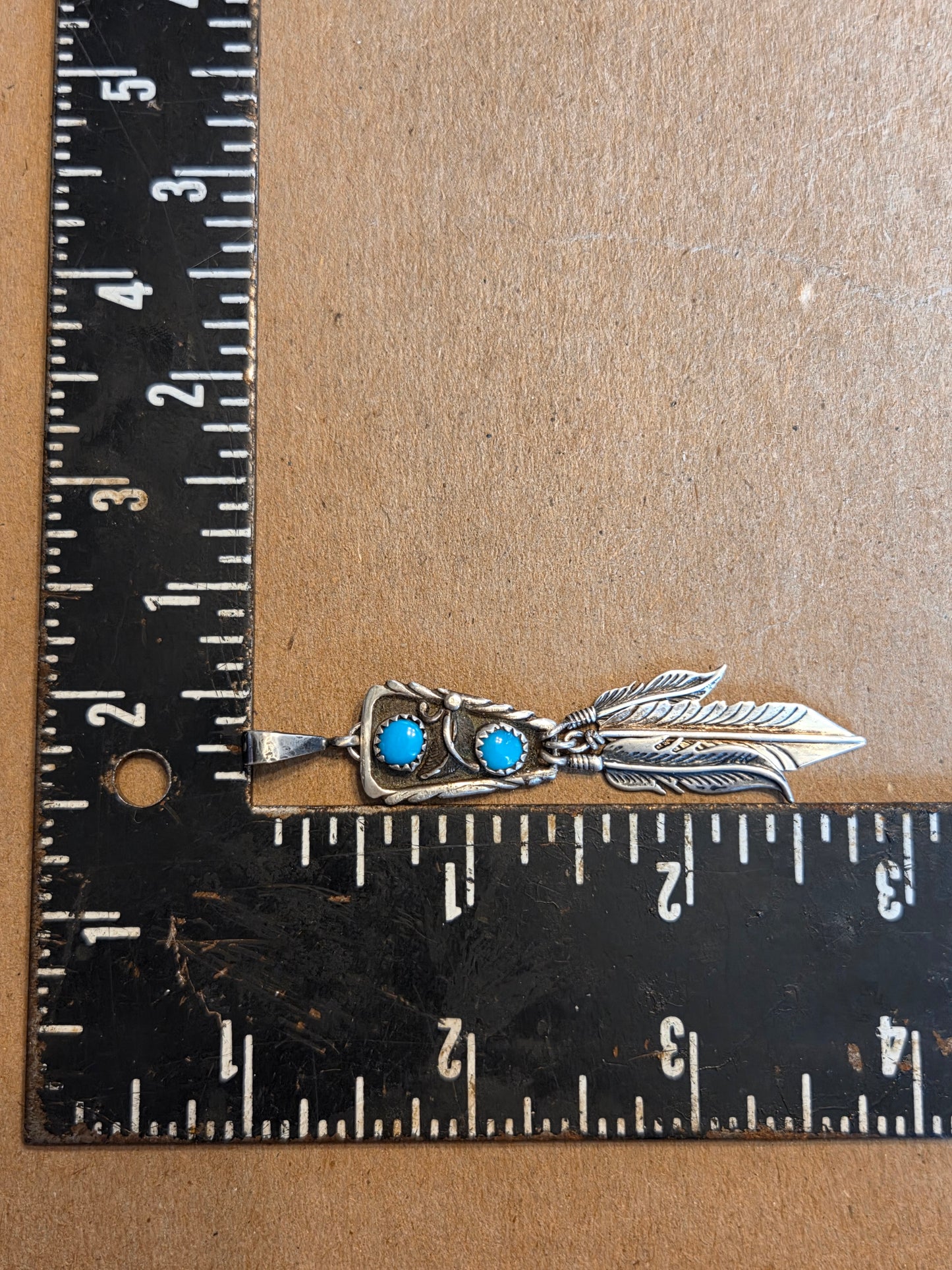 Sleeping Beauty Turquoise & Feathers Tab-to-Fab Pendant